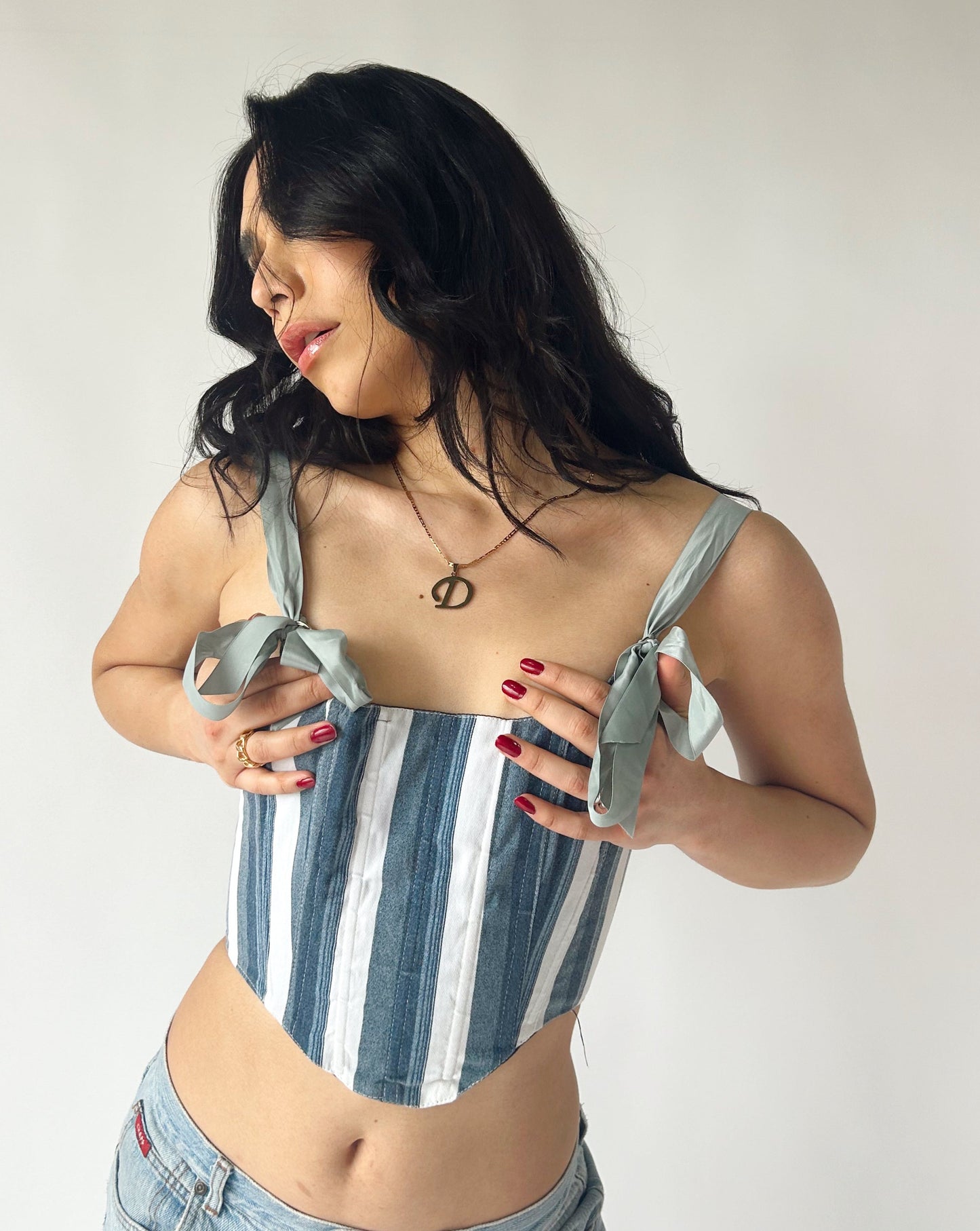 Denim Corset - Blue/White