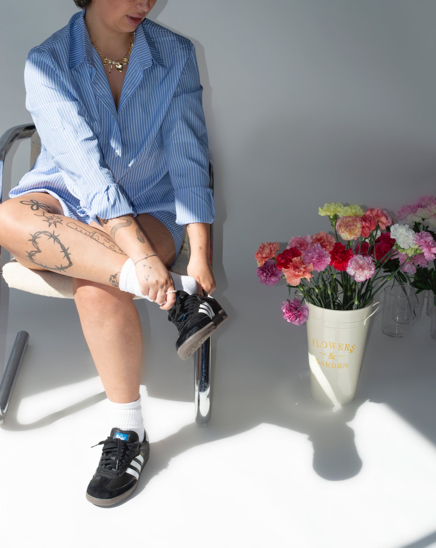 Striped Button Up + Short Set - Blue