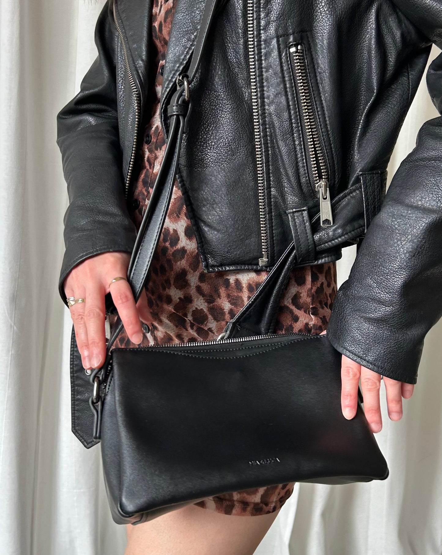 Faux Leather Crossbody Purse - Black