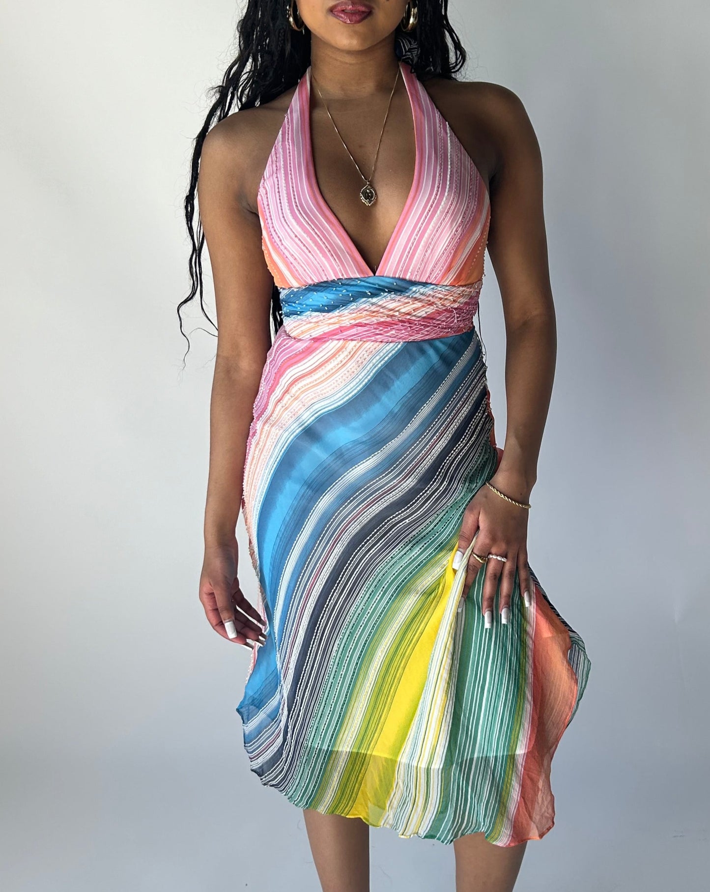 BCBGMAXAZRIA Halter Midi Dress - Multicoloured