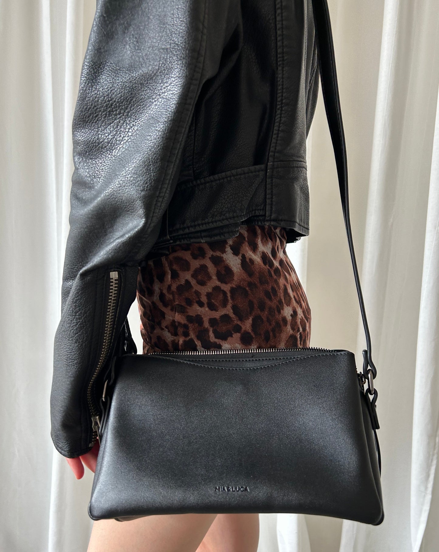 Faux Leather Crossbody Purse - Black
