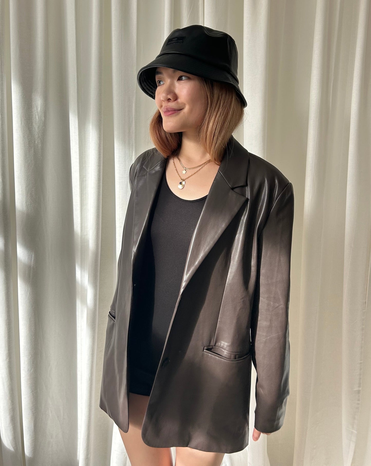 Oak + Fort Faux Leather Blazer - Bown