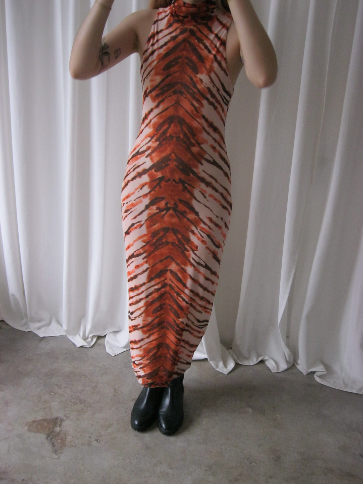 Tiger Print Dress - Orange/Brown/Cream