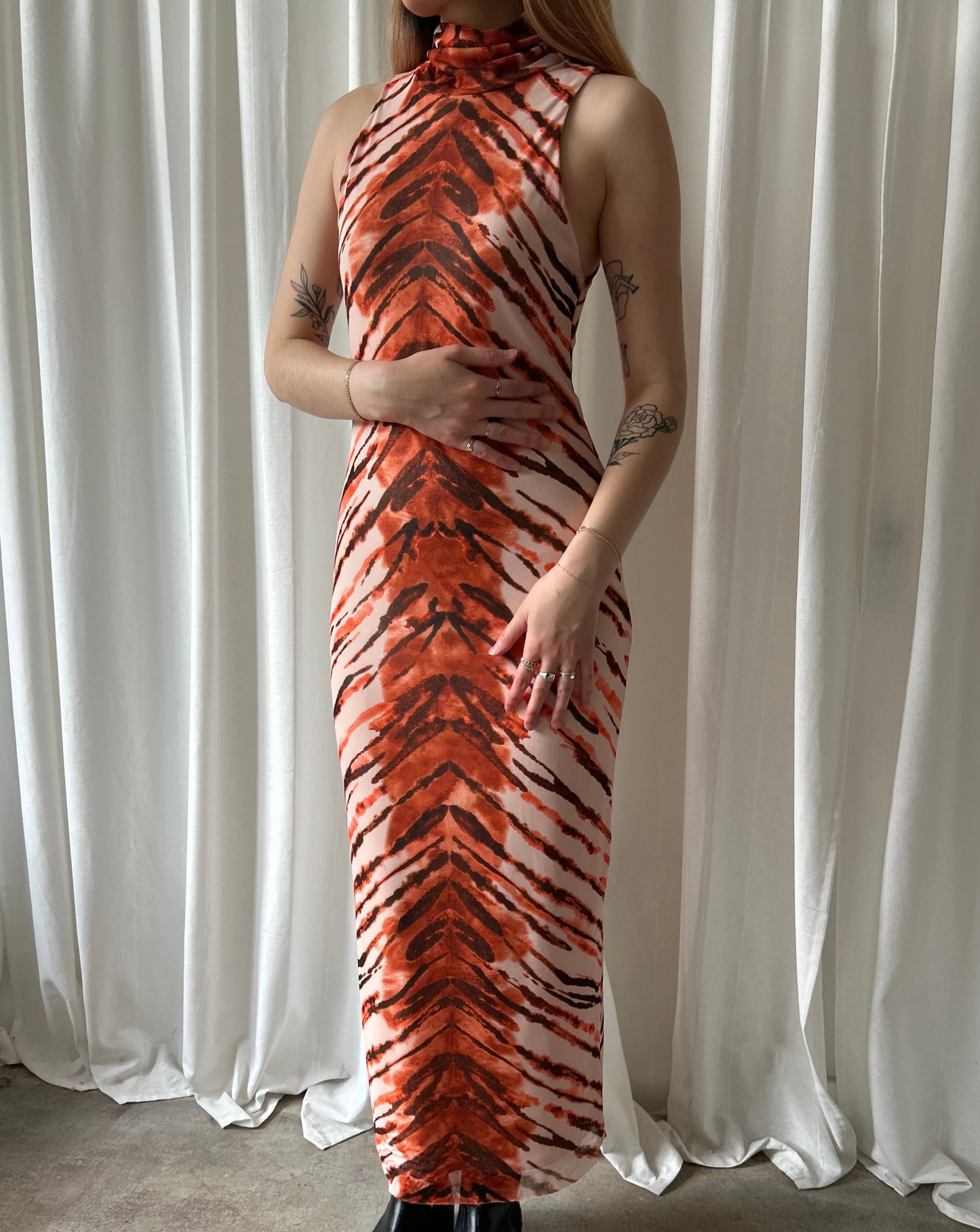 Tiger Print Dress - Orange/Brown/Cream
