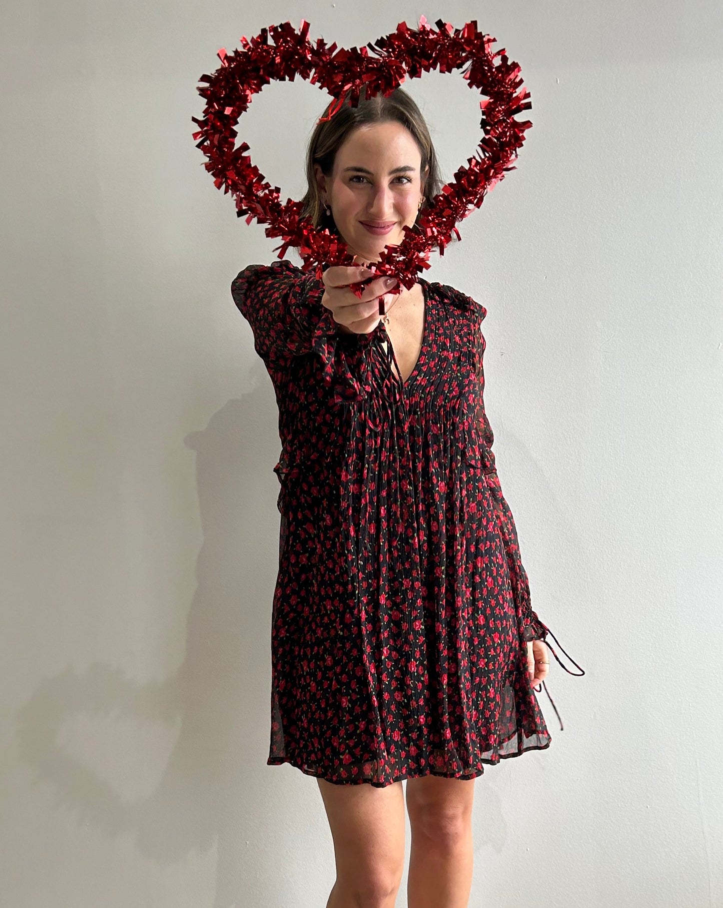 The Kooples Flowy Rose Dress -Black/Red/Green