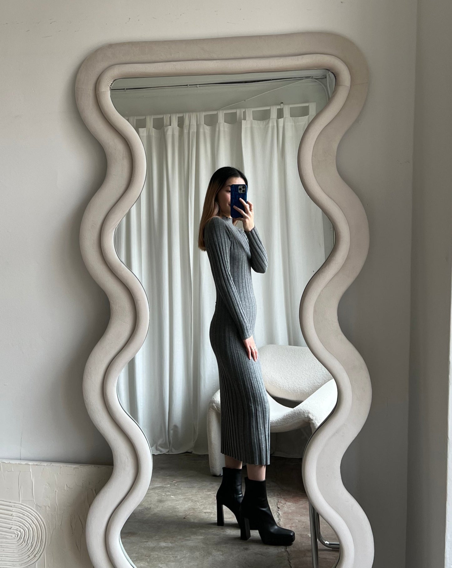Cashmere Ribbed Dress - Grey