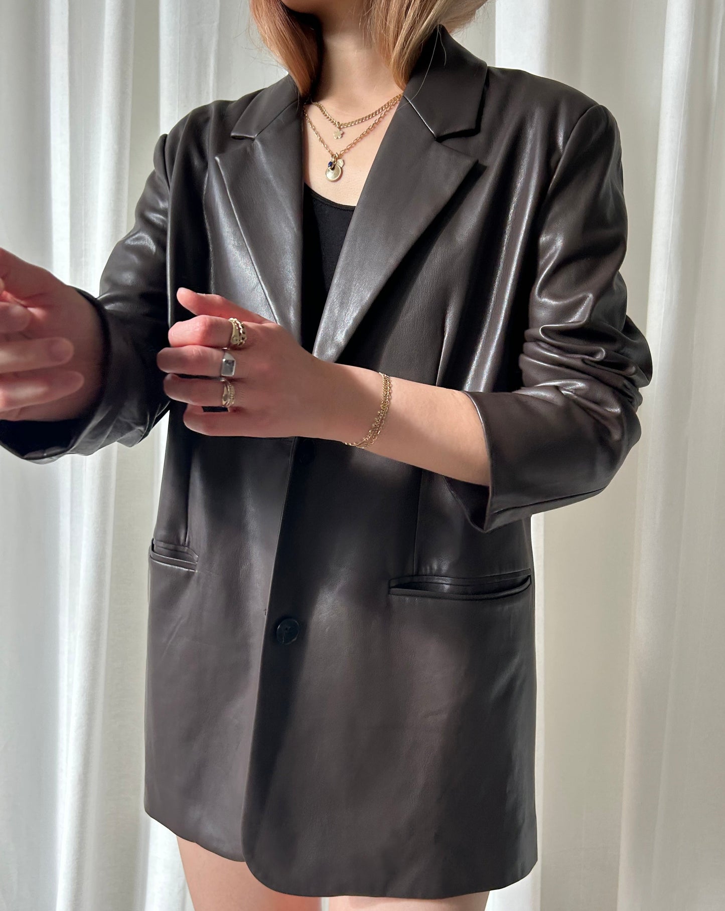 Oak + Fort Faux Leather Blazer - Bown