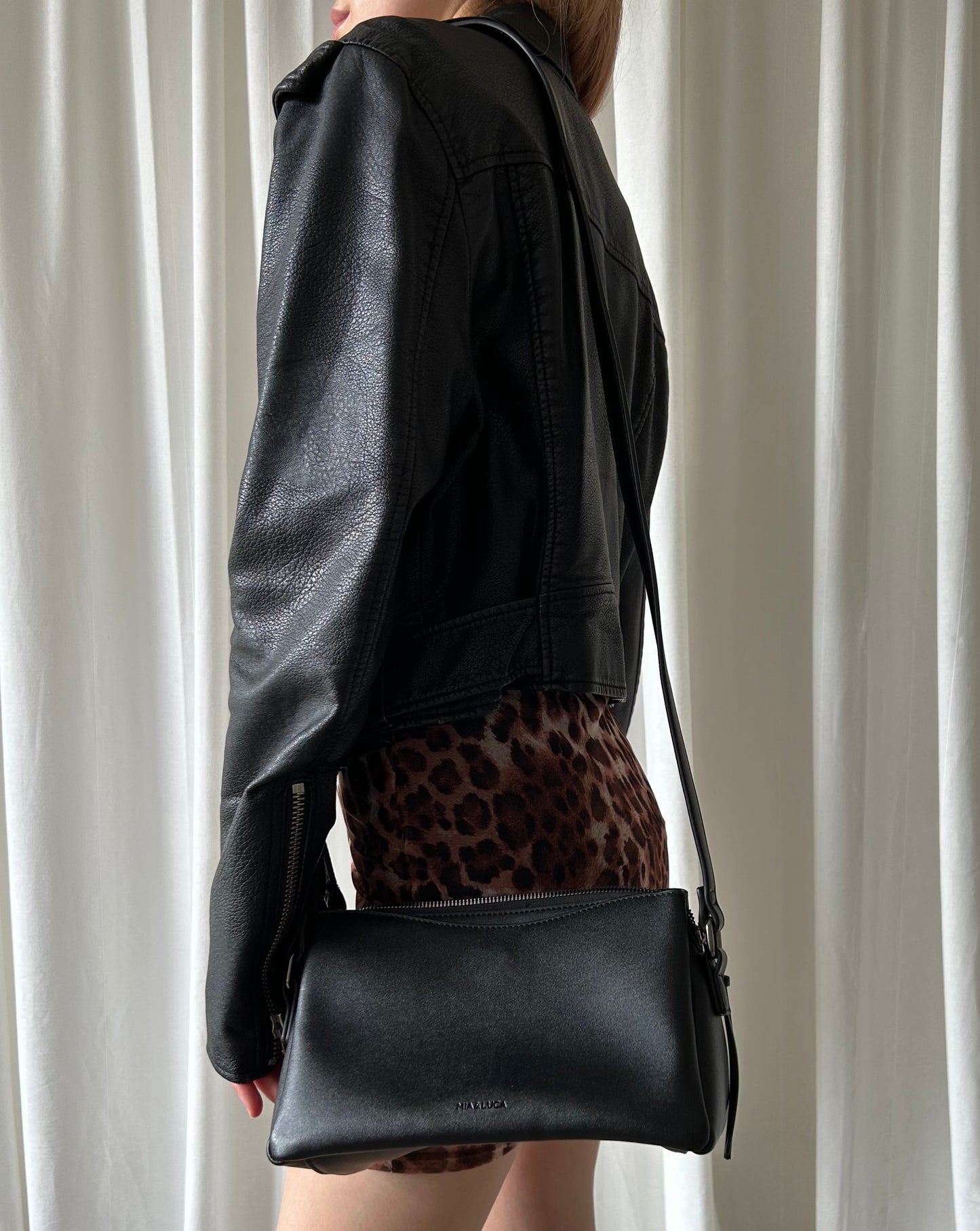 Faux Leather Crossbody Purse - Black