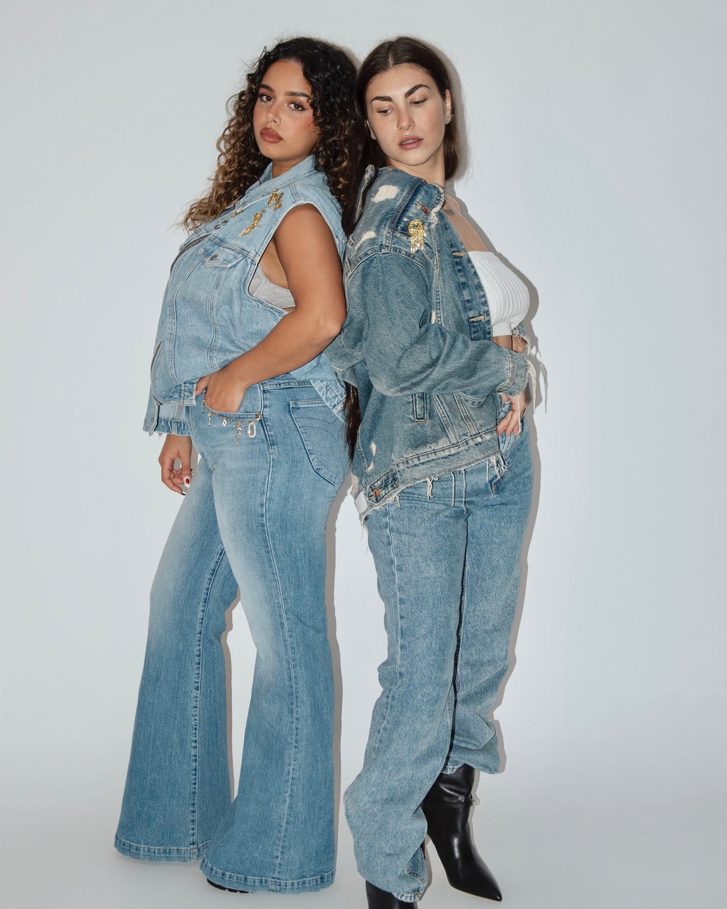 Zara All Eyes On You Denim Jacket - Medium Wash/ Gold