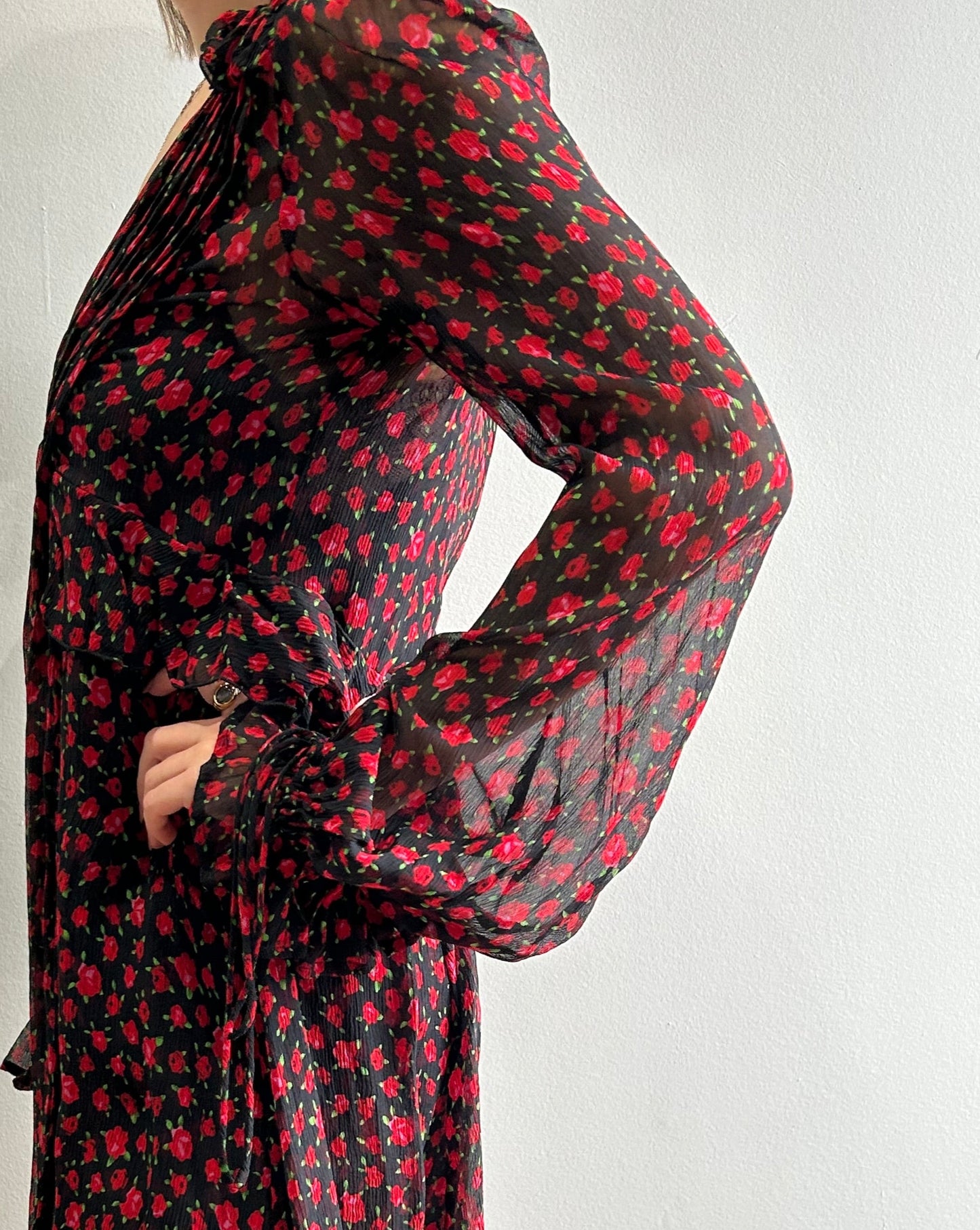 The Kooples Flowy Rose Dress -Black/Red/Green