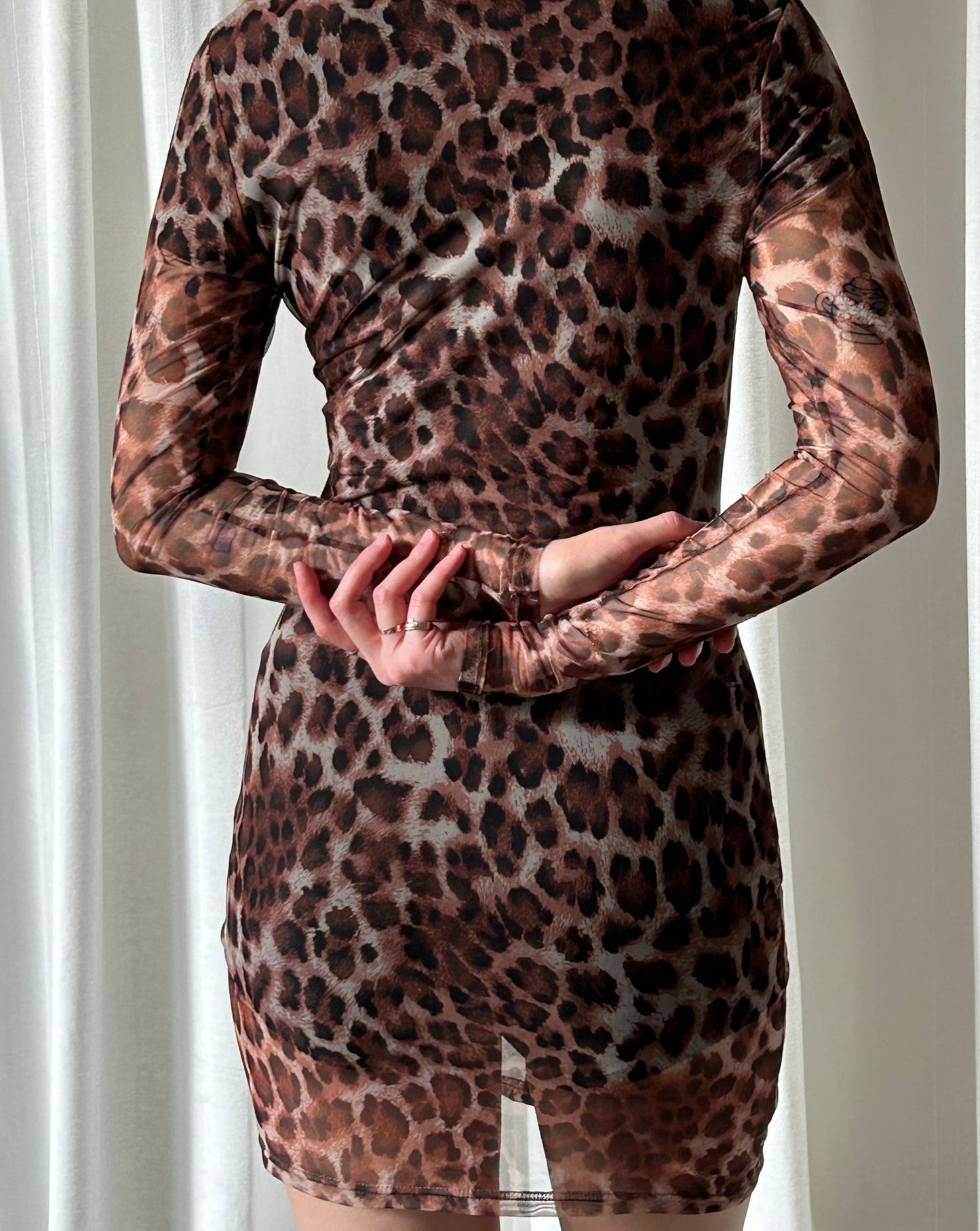 Superdown Mesh Leopard Print Dress - Brown/Black