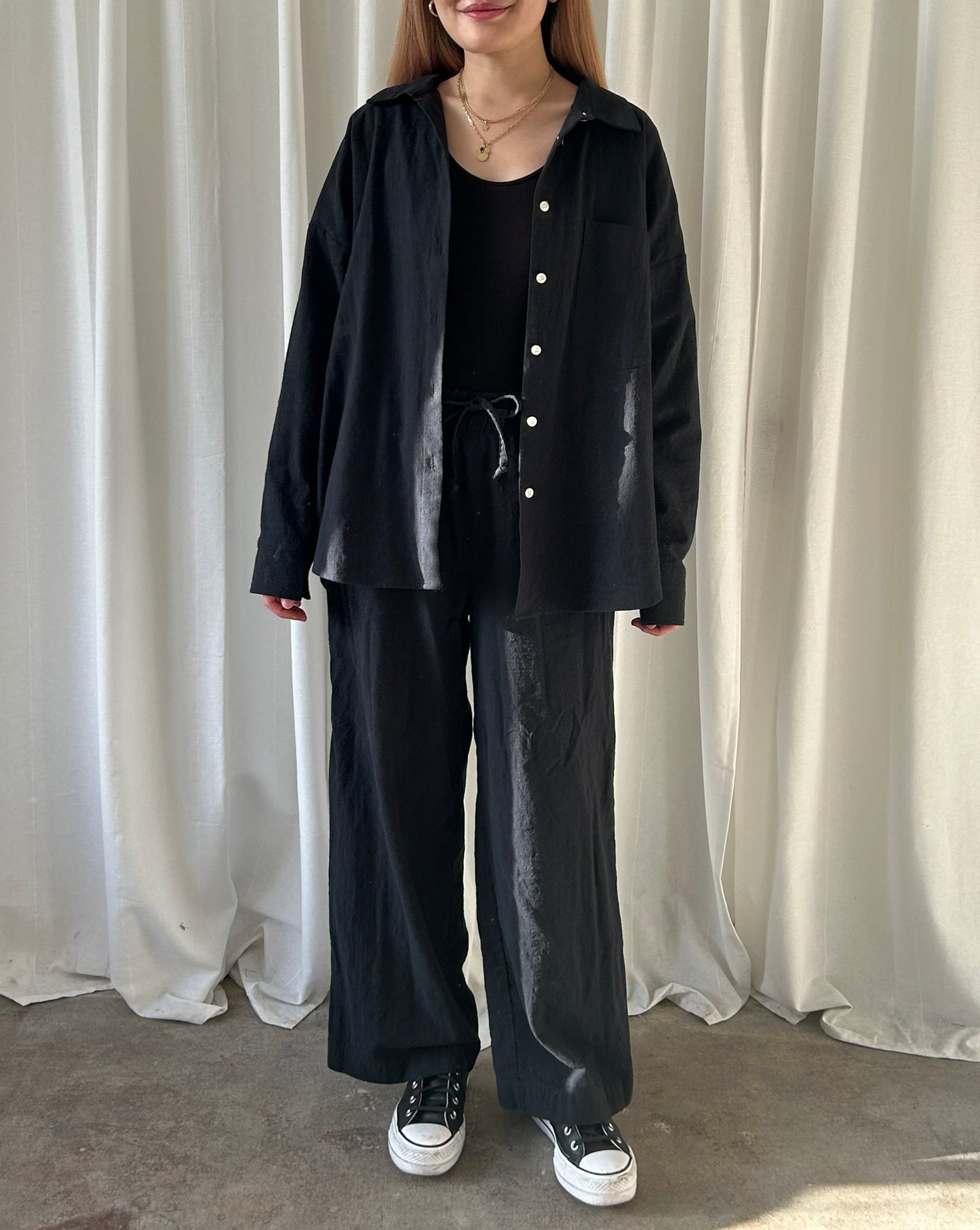 Good For Sunday Button Up & Pant Set - Black