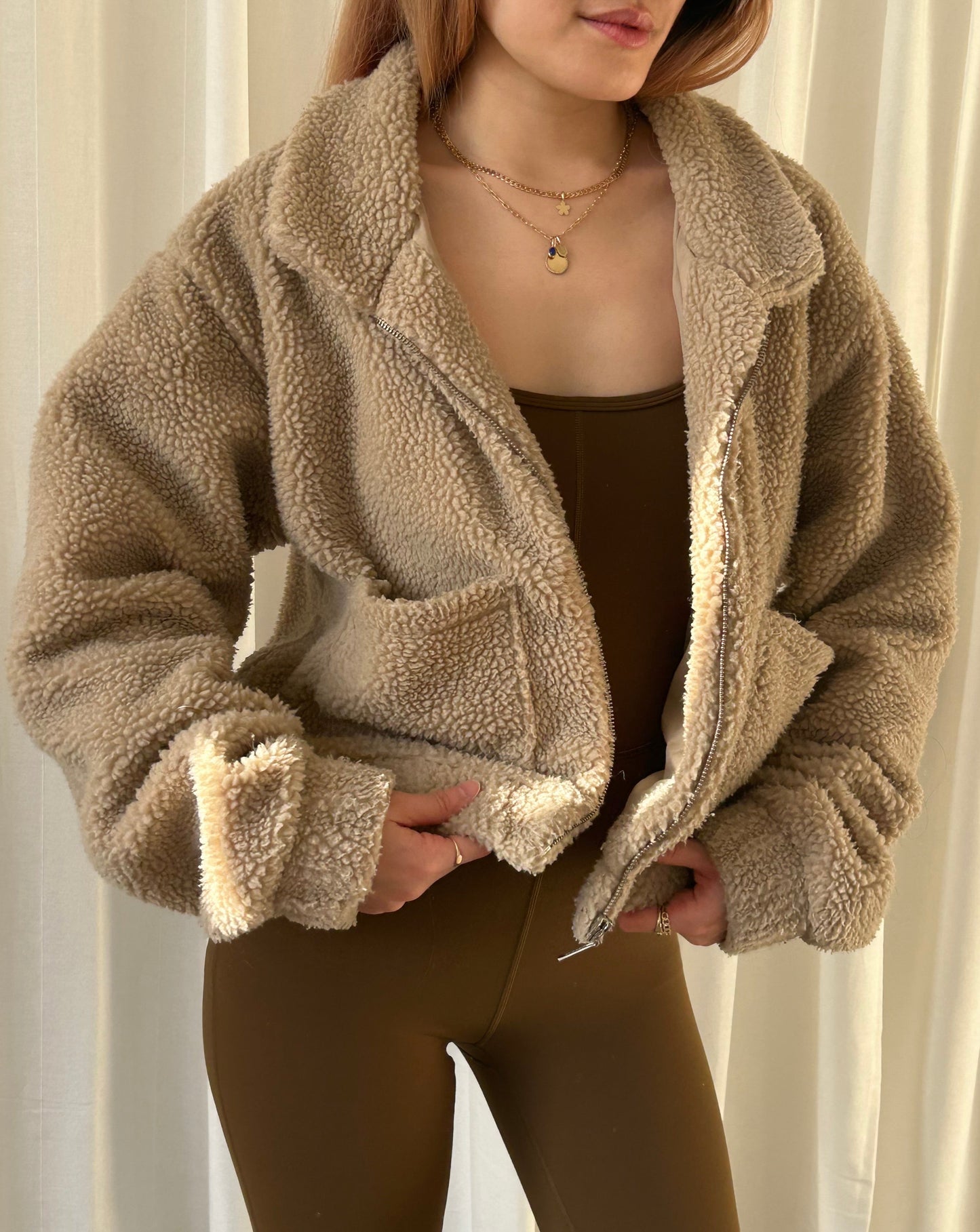 Guess Sherpa Bomber Jacket - Brown