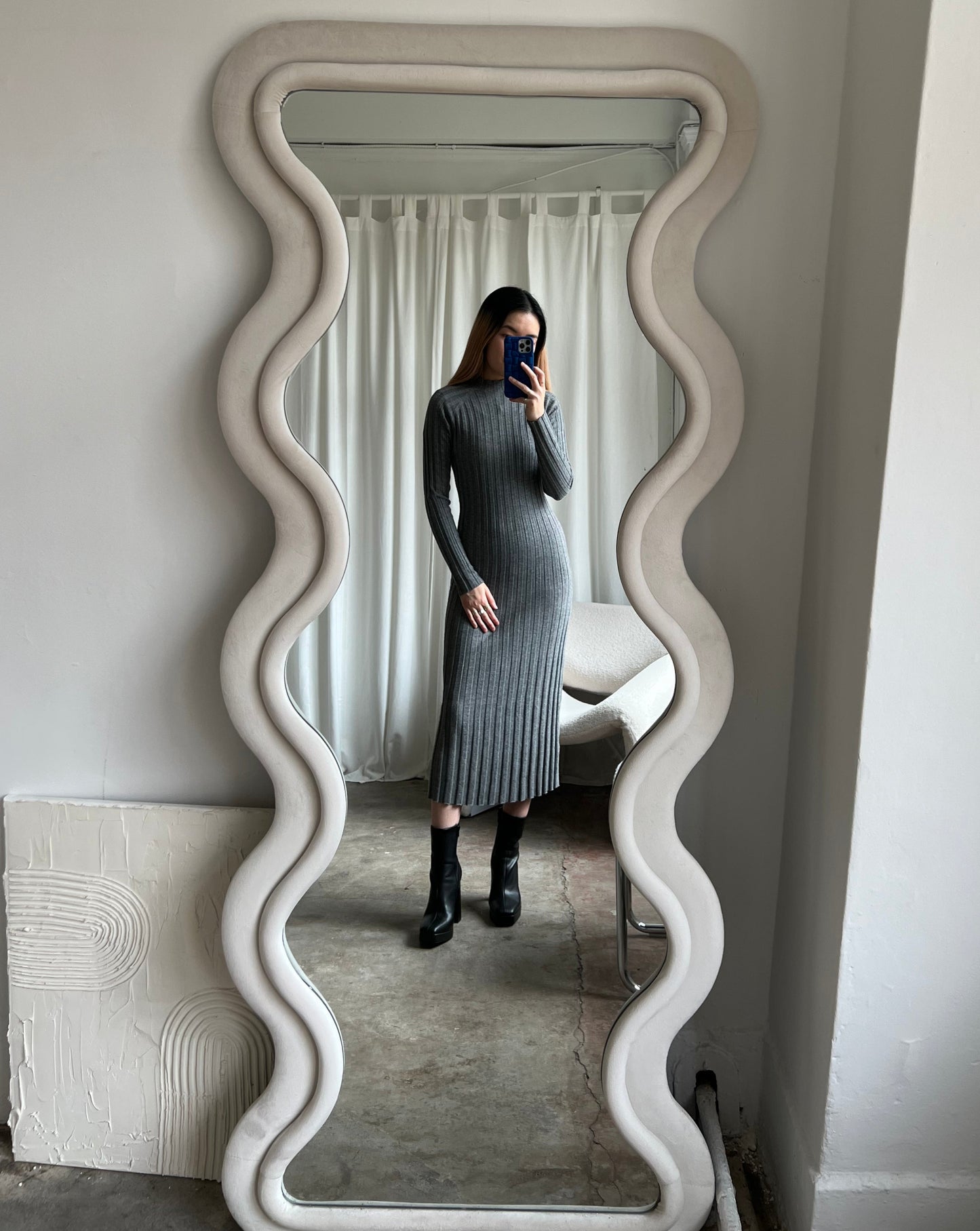 Cashmere Ribbed Dress - Grey