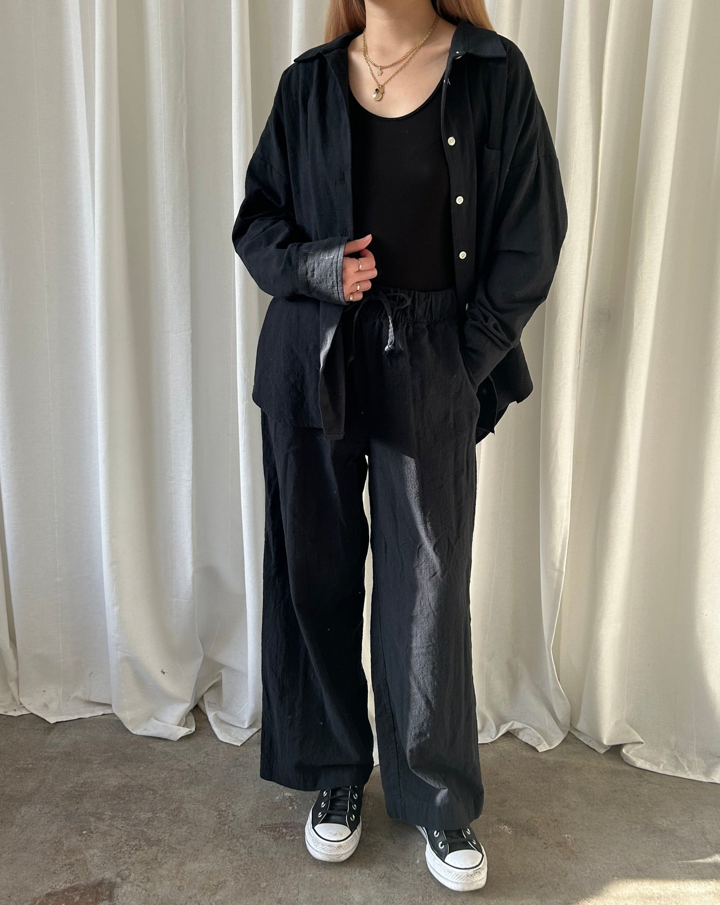 Good For Sunday Button Up & Pant Set - Black