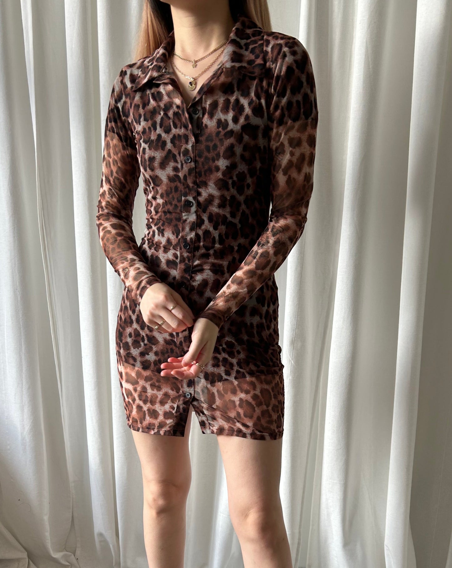 Superdown Mesh Leopard Print Dress - Brown/Black