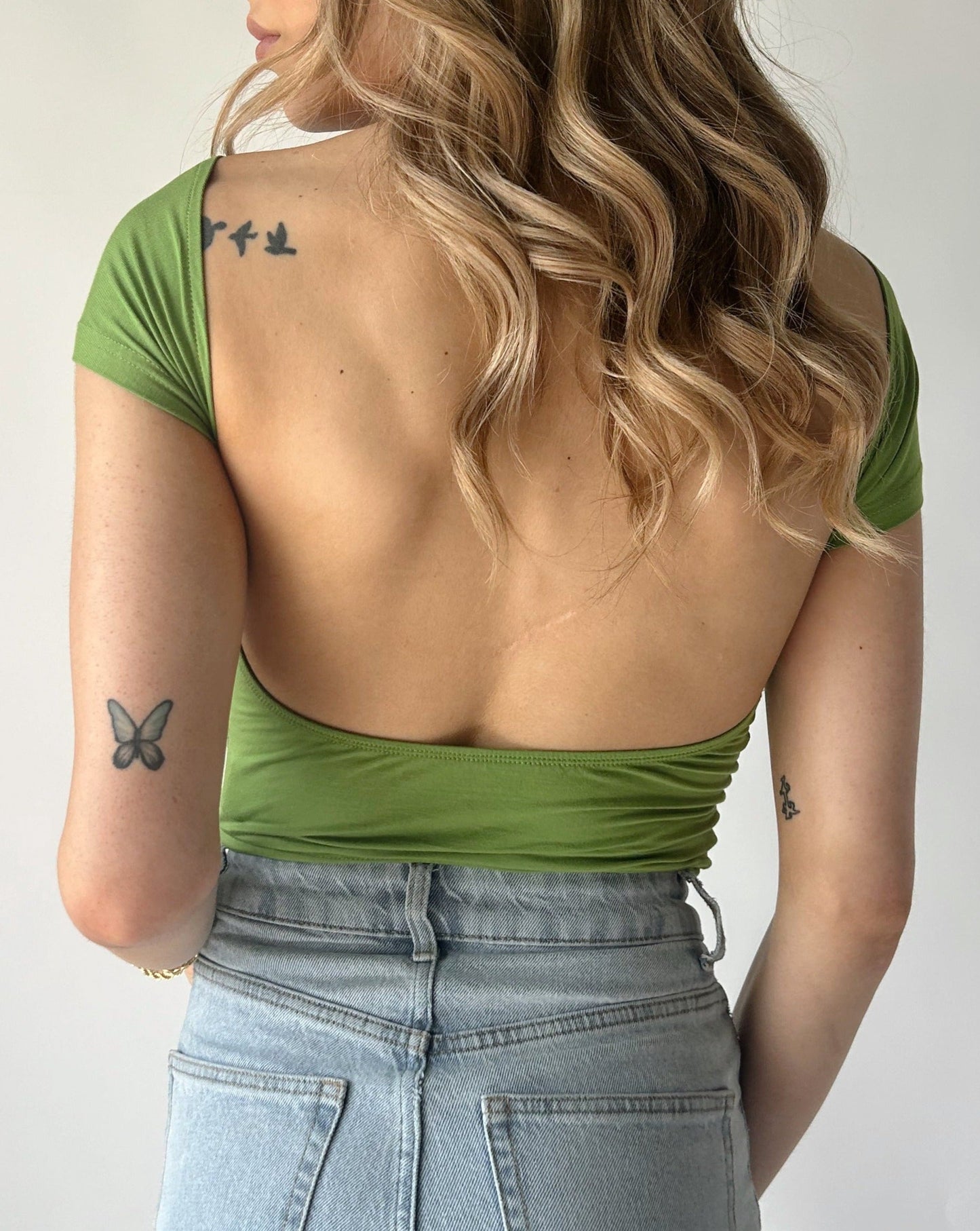 Garage Open Back Crop Top - Green