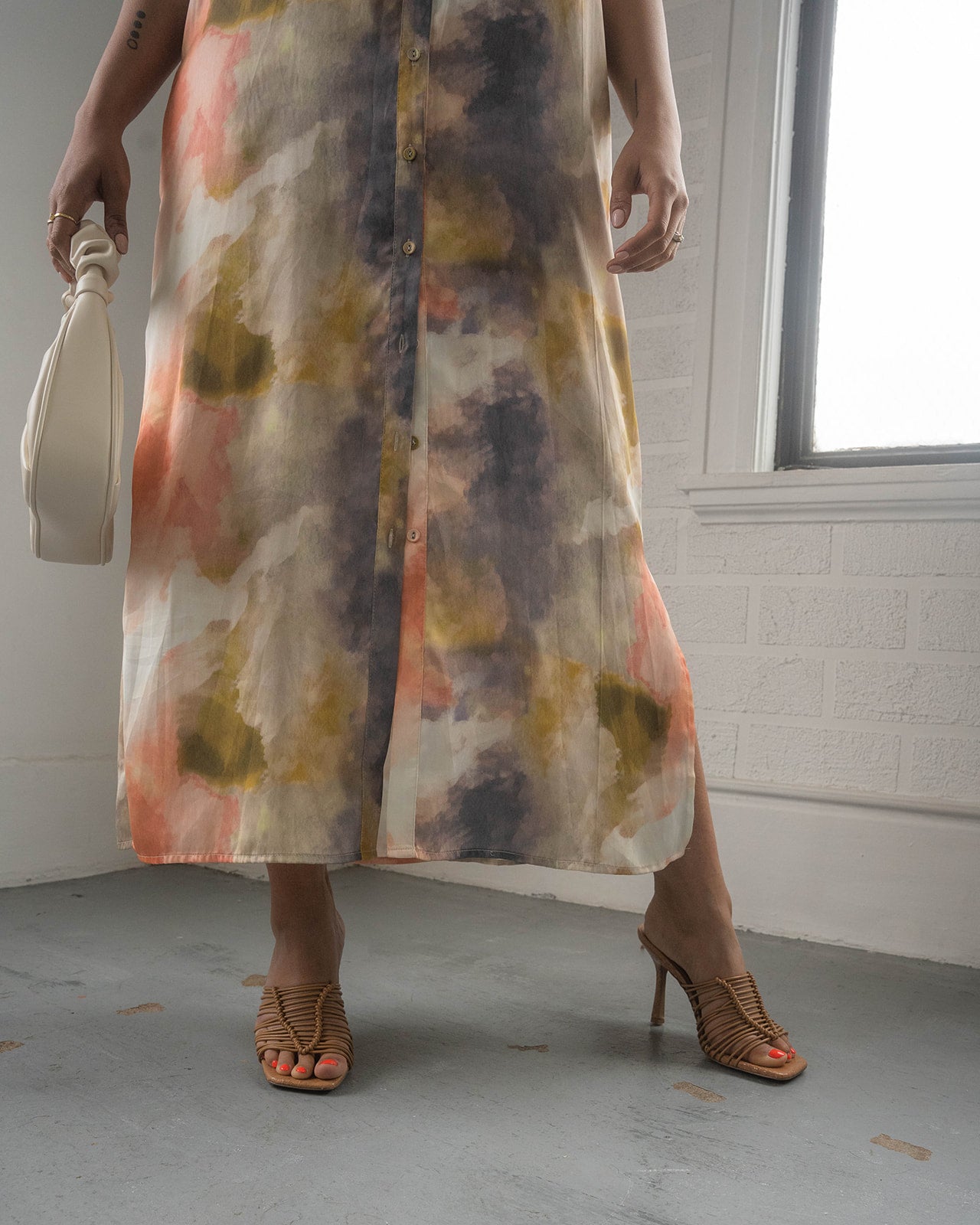 Tie-dye Button Up Silk Dress