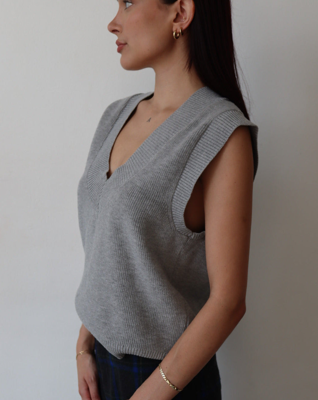 Grey V-Neck Sweater Vest