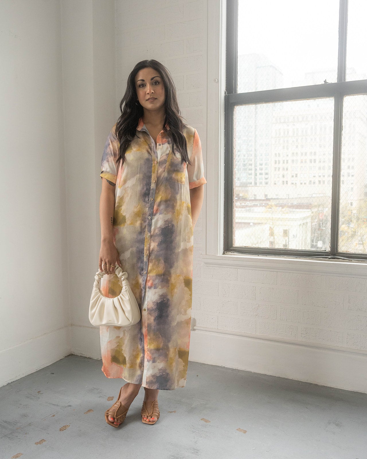 Tie-dye Button Up Silk Dress