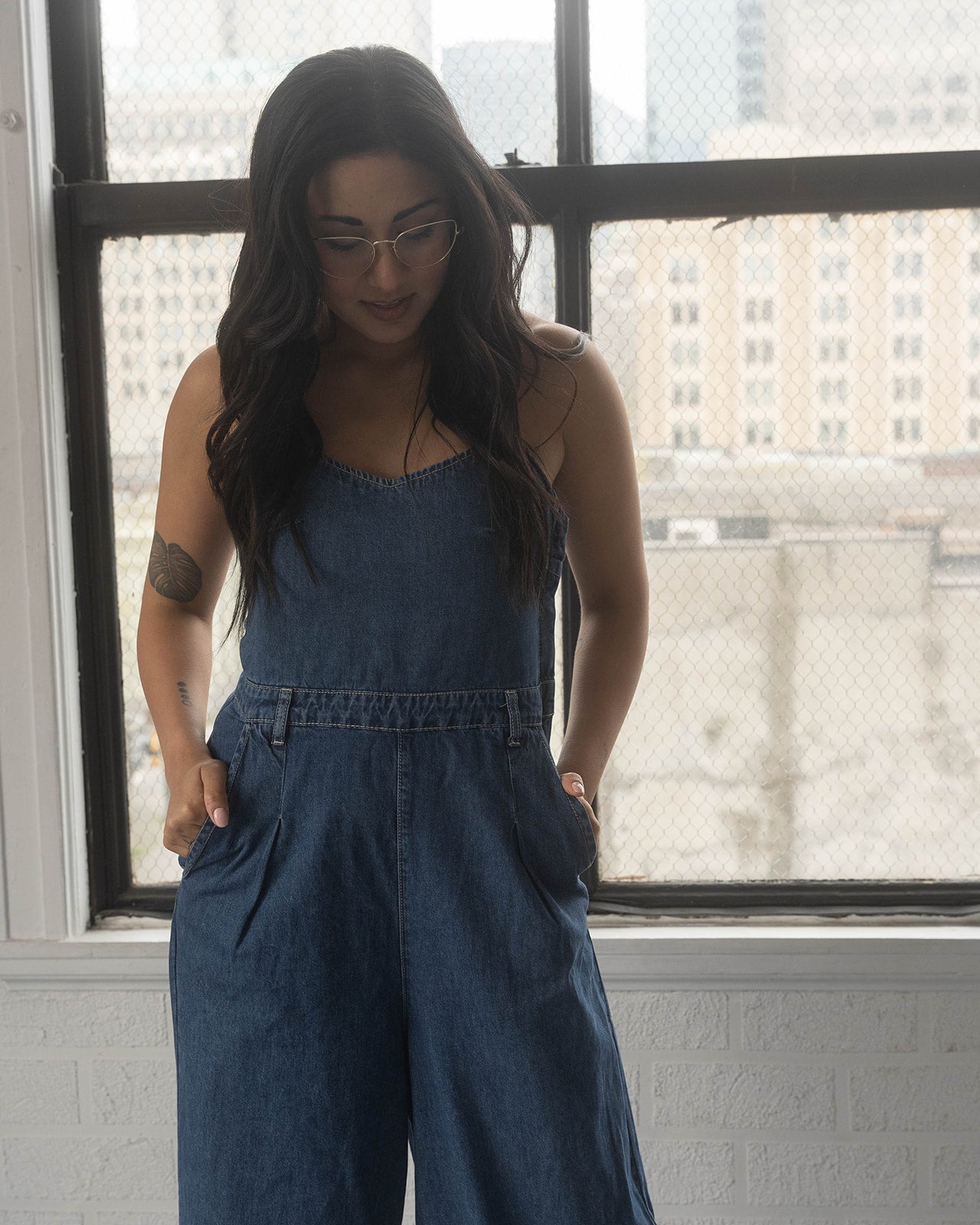 Wide Leg Denim Jumpsuit