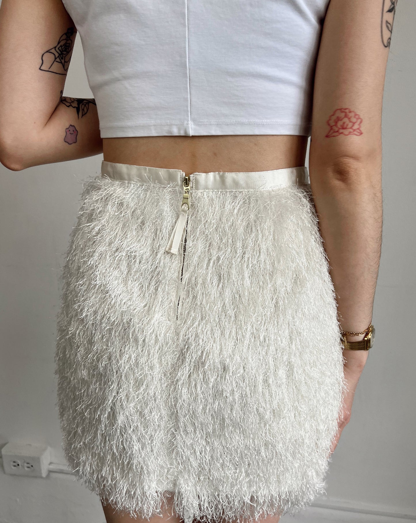 Faux Feather Skirt - White