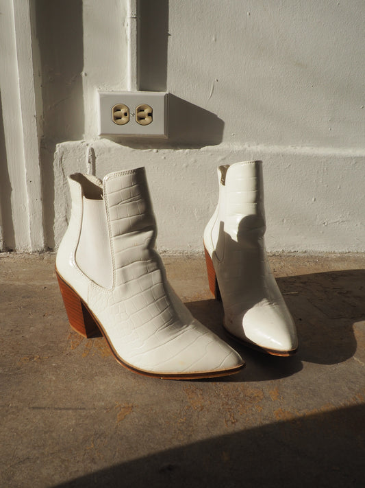 Chinese Laundry Croc Print Boots - White