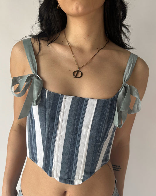 Denim Corset - Blue/White