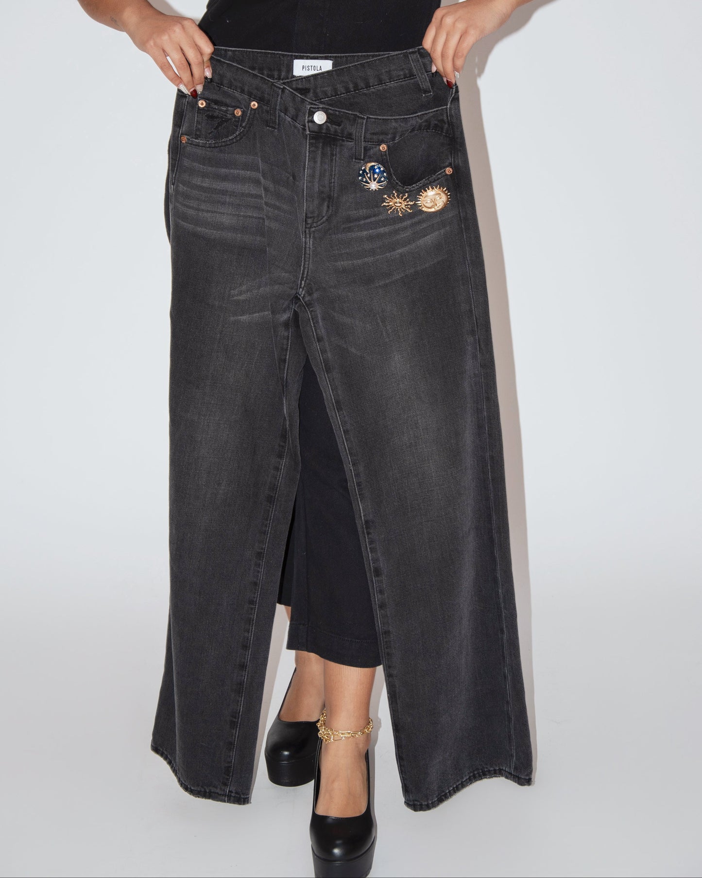 Pistola Sun & Moon Asymmetrical Jeans - Black Denim