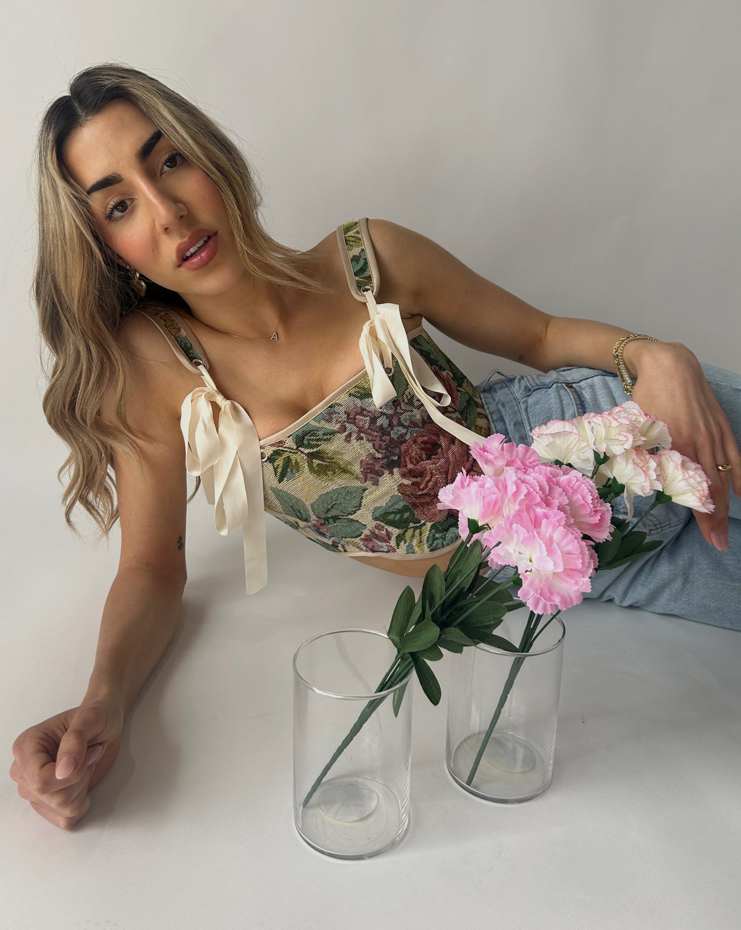 Denim Floral Corset