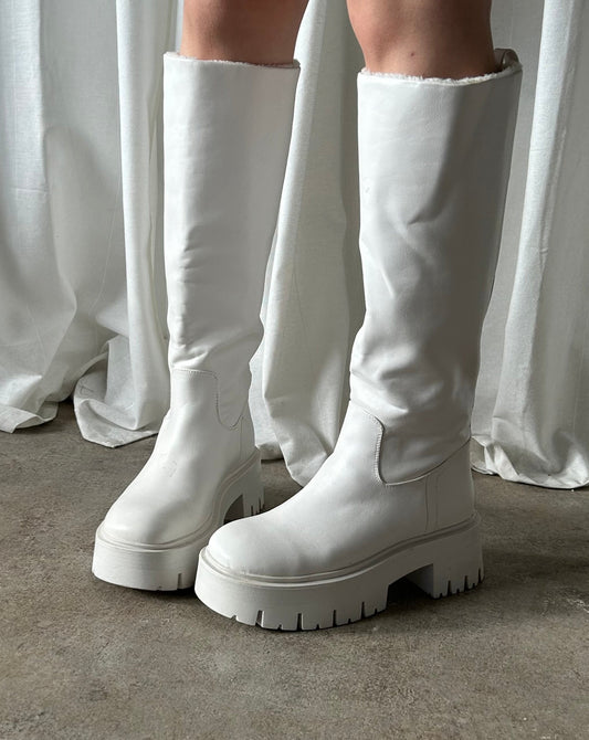 Knee High Platform Boots - White