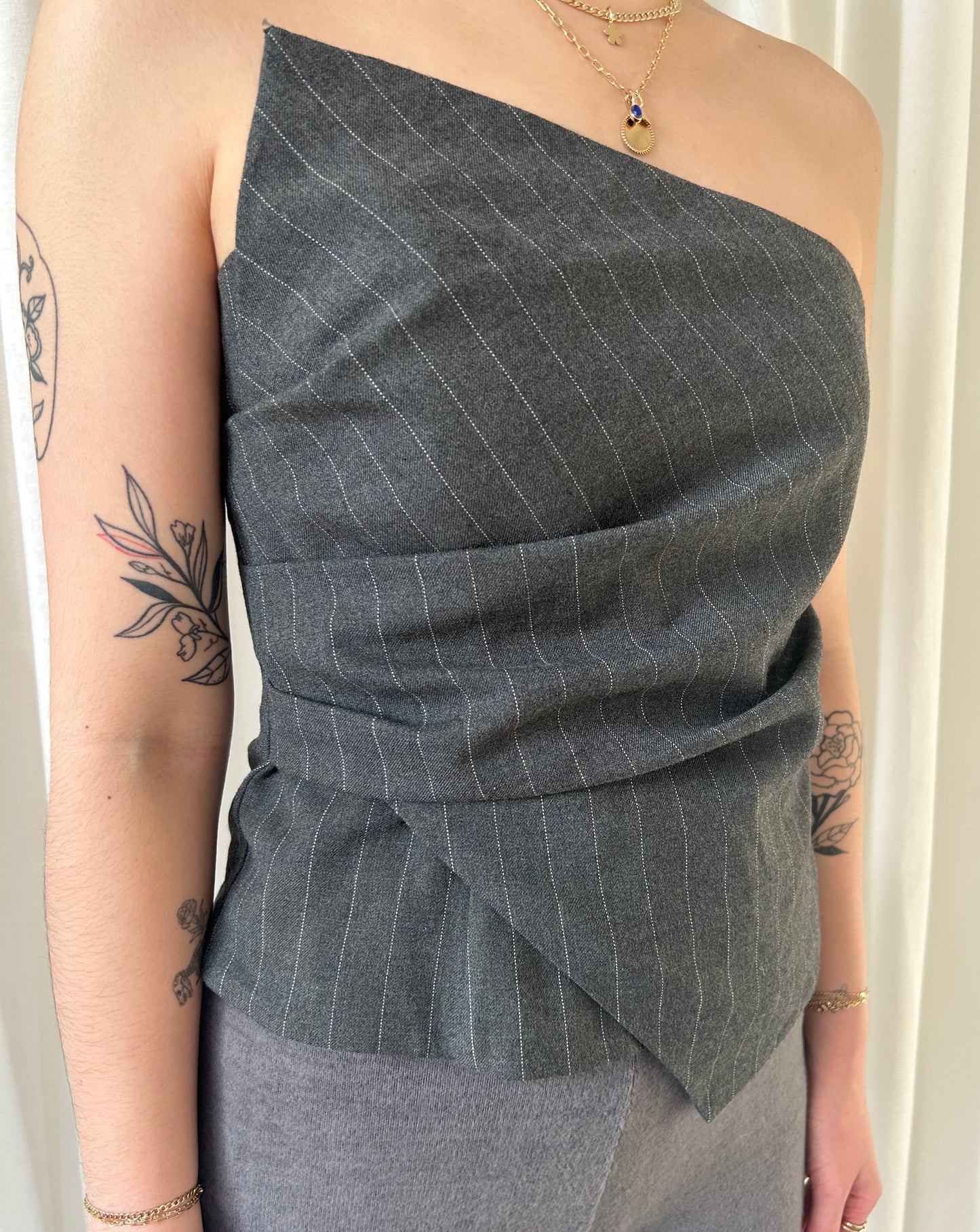 Zara Pin-Stripe Asymetrical Top - Grey