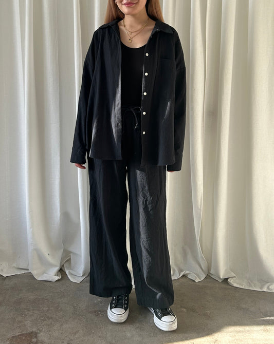 Good For Sunday Button Up & Pant Set - Black
