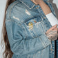 Zara All Eyes On You Denim Jacket - Medium Wash/ Gold