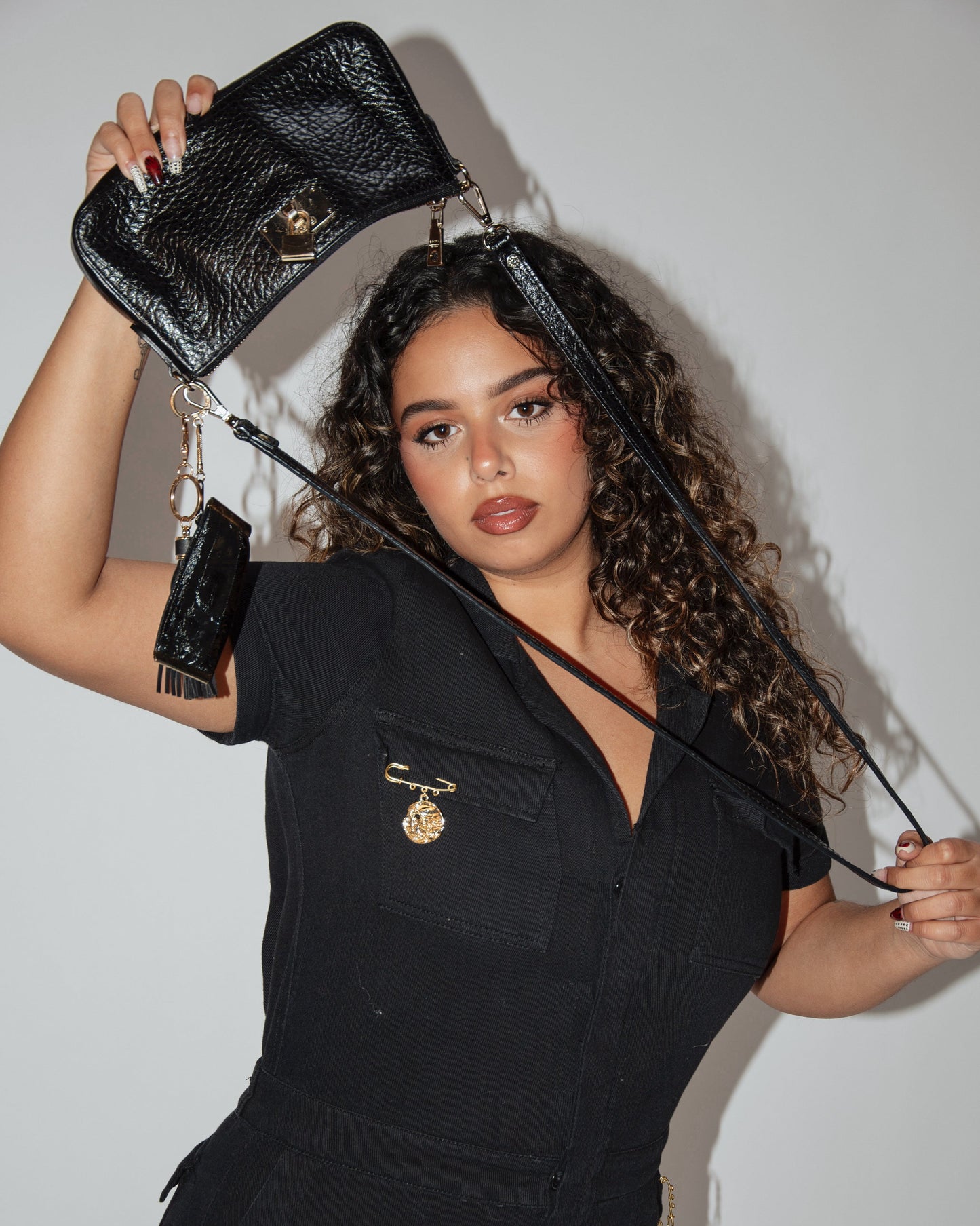 DKNY Leather Charm Purse - Black/Gold