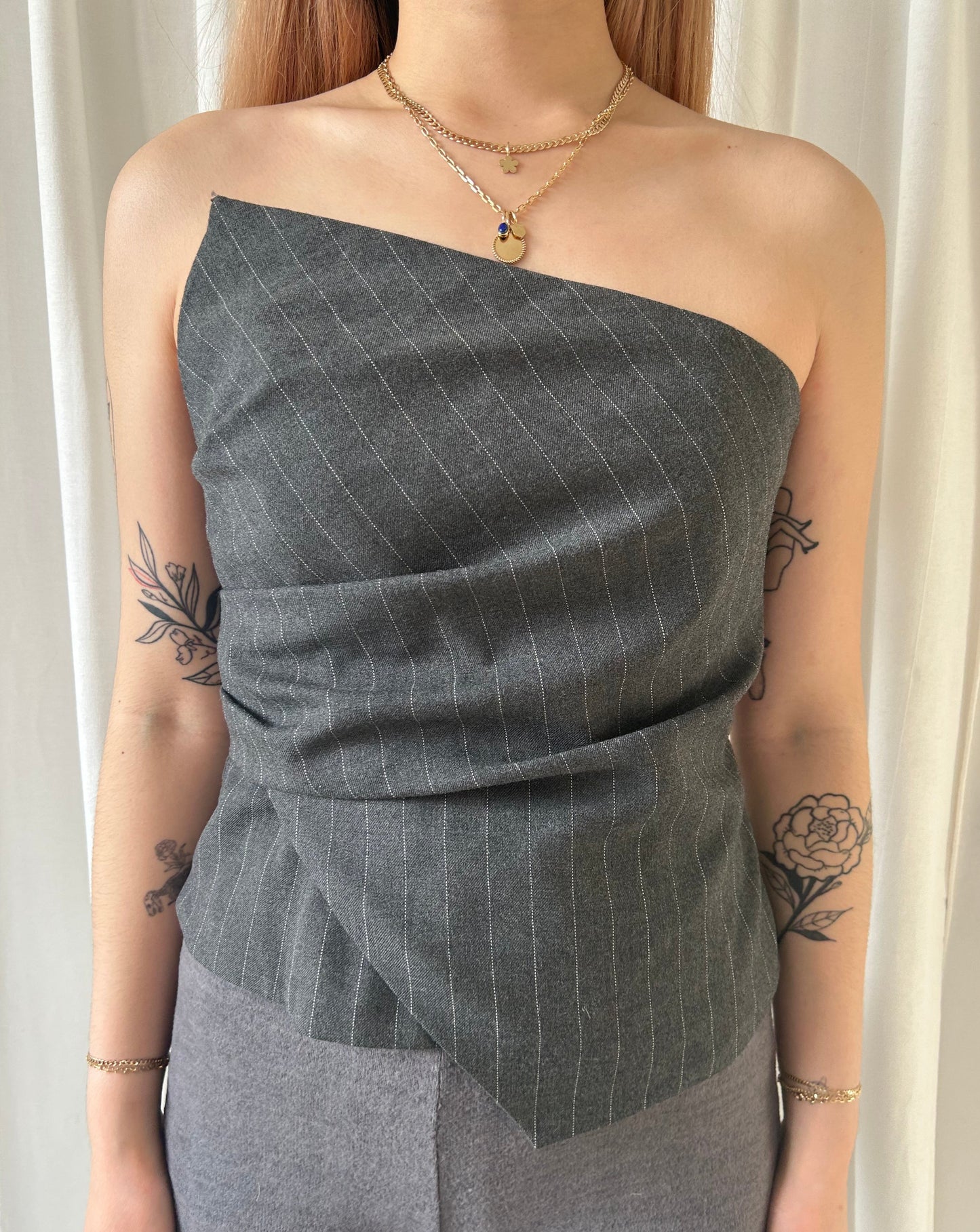 Zara Pin-Stripe Asymetrical Top - Grey