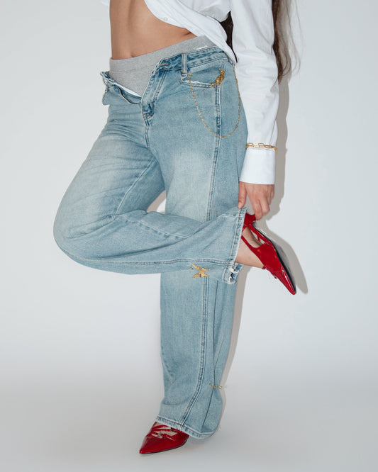 IH NOM UH NIT Leopard Barrel Jeans - Light Denim