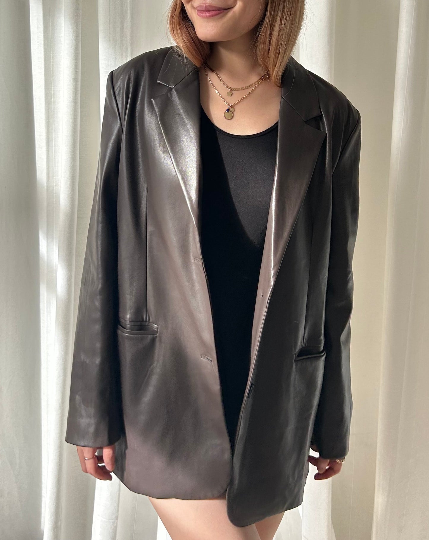 Oak + Fort Faux Leather Blazer - Bown