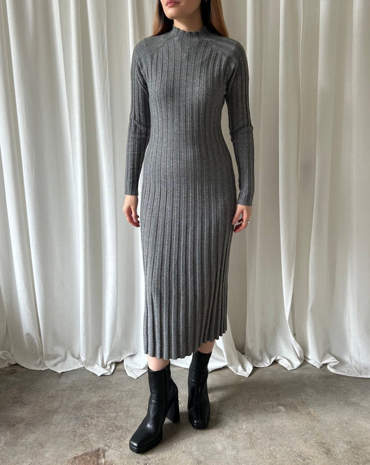 Cashmere Ribbed Dress - Grey