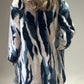 Multi-Coloured Faux Fur Coat - Cream/Blue/Pink
