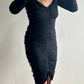 Rouched Long Sleeve Dress - Black
