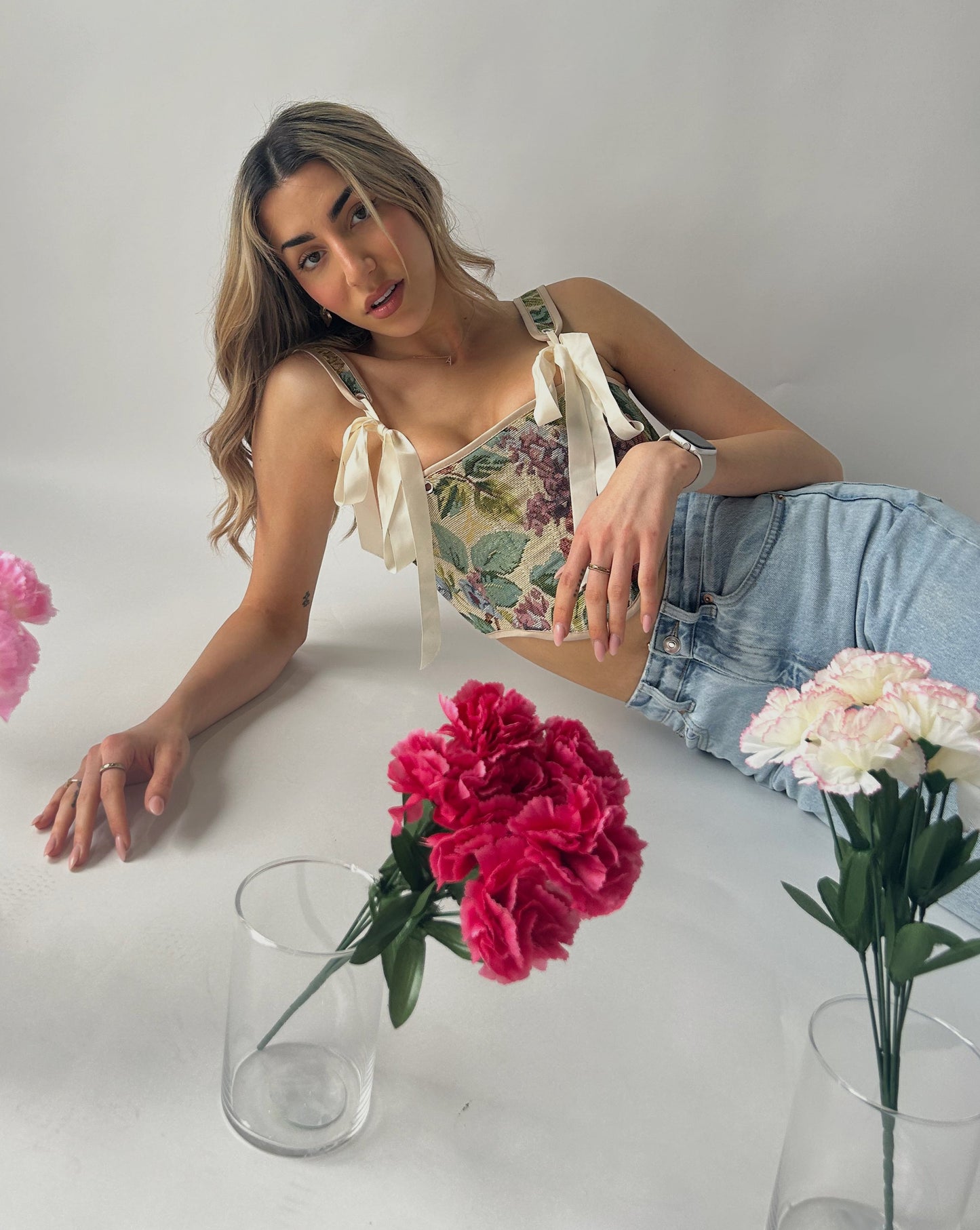 Denim Floral Corset