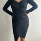 Rouched Long Sleeve Dress - Black