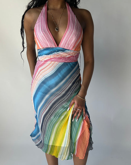 BCBGMAXAZRIA Halter Midi Dress - Multicoloured