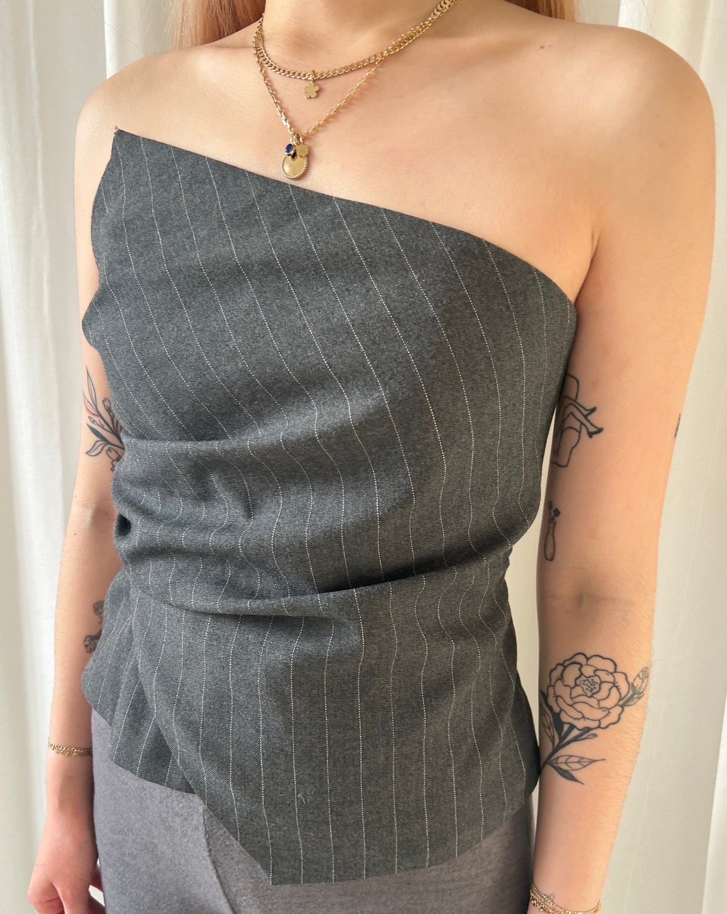Zara Pin-Stripe Asymetrical Top - Grey
