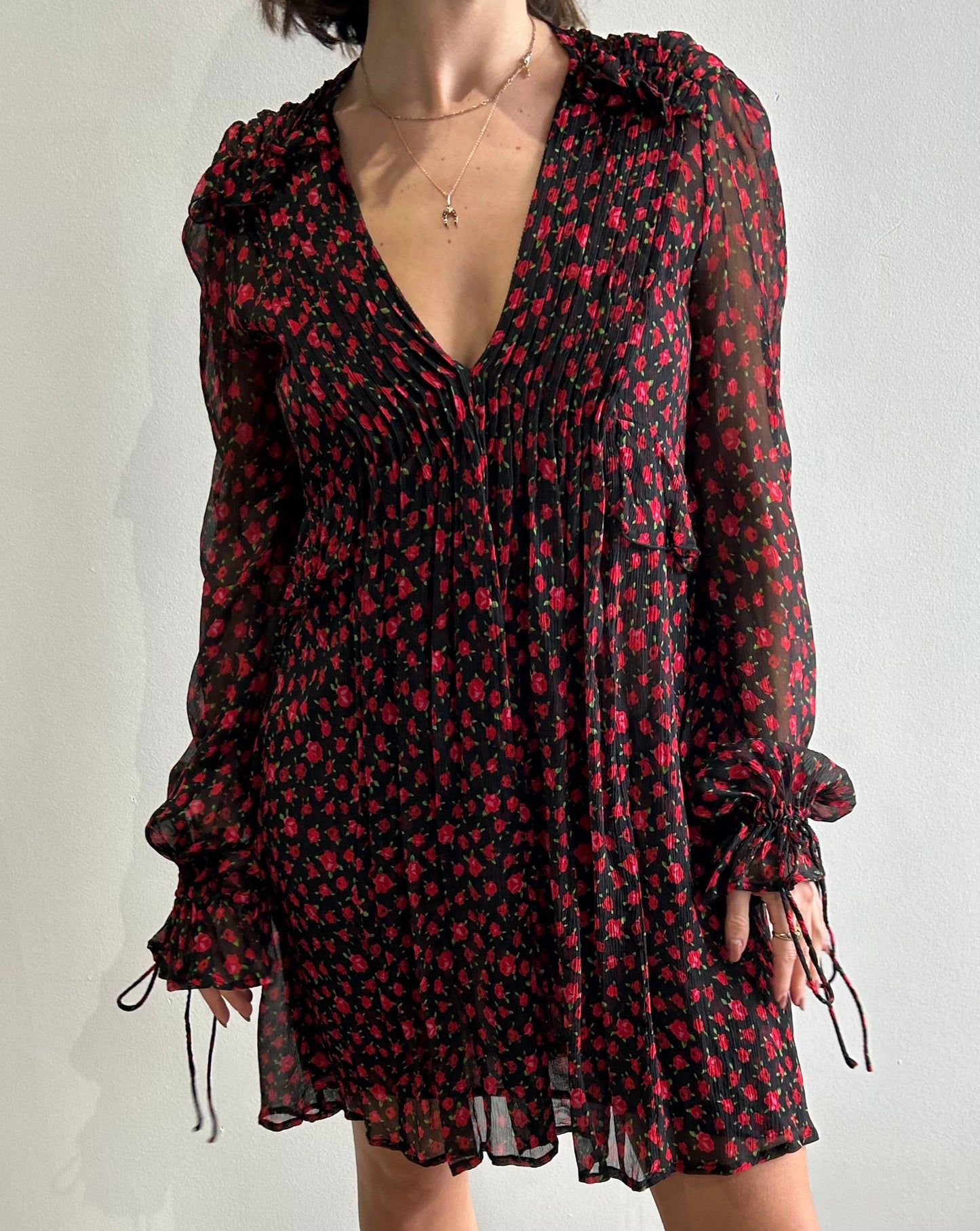 The Kooples Flowy Rose Dress -Black/Red/Green