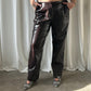 Faux Leather Croc Print Pants - Brown