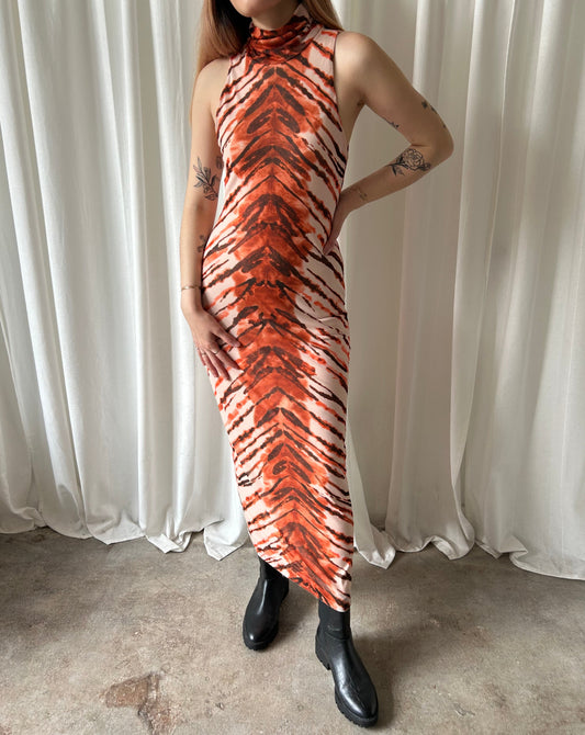Tiger Print Dress - Orange/Brown/Cream