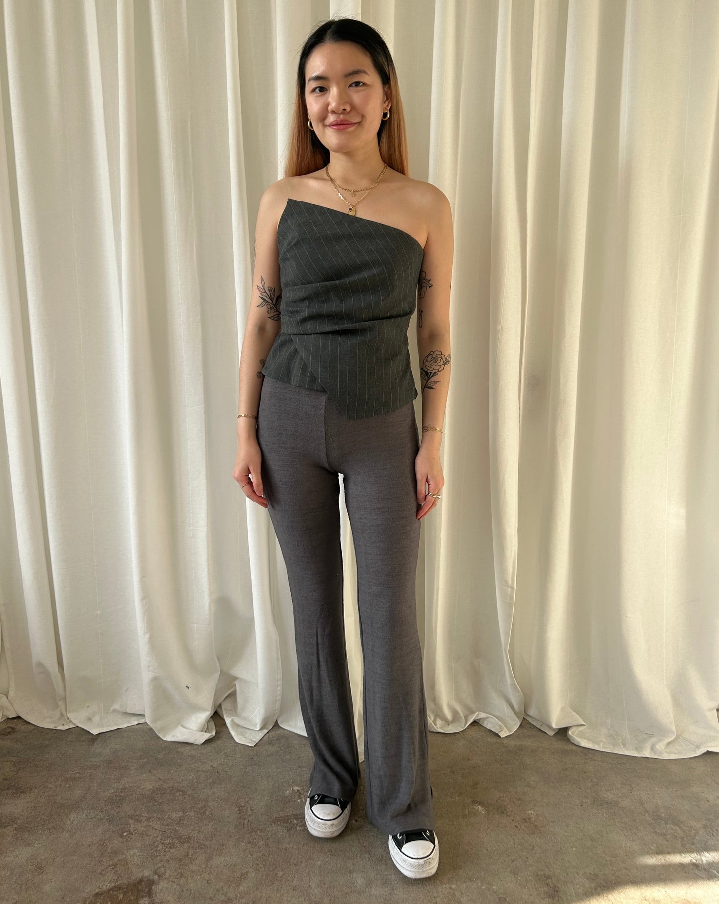 Zara Pin-Stripe Asymetrical Top - Grey