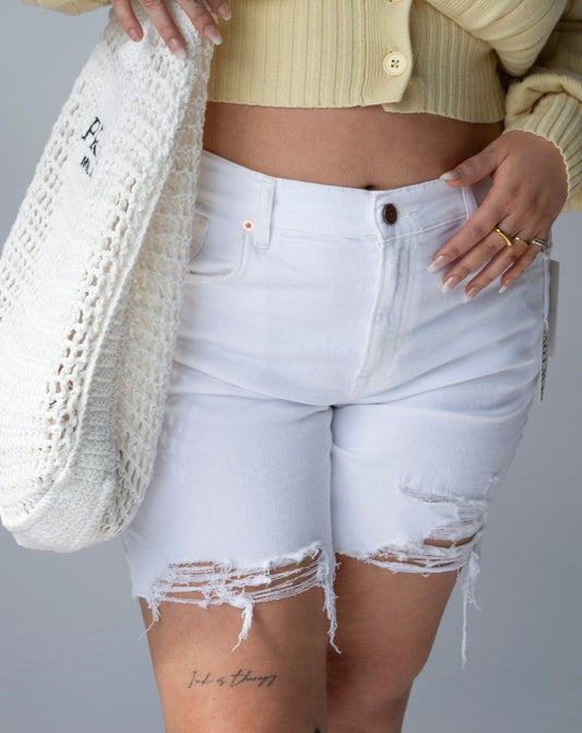 UO Ripped Denim Shorts - White